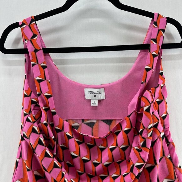 Diane Von Furstenberg Mini Shift Dress Sz S Sleeveless Squareneck Geometric Pink - Picture 10 of 16